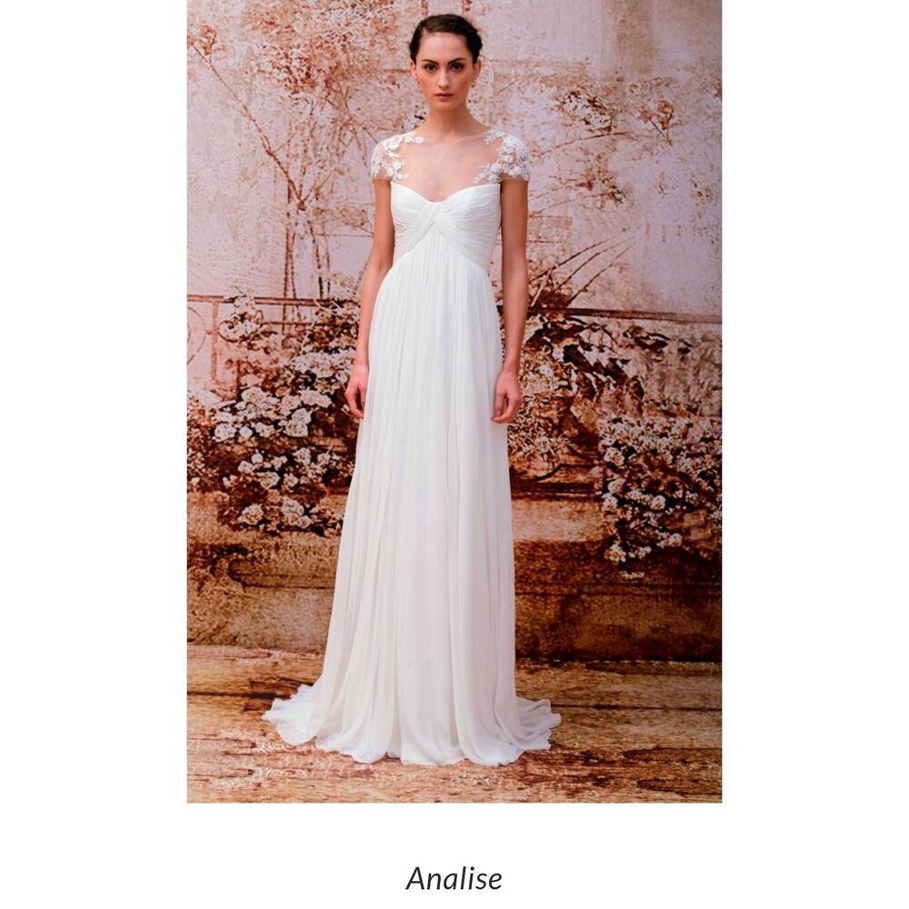 Monique Lhuillier The Analise Wedding Dress 10 Silk Chiffon Chantilly Lace Gown